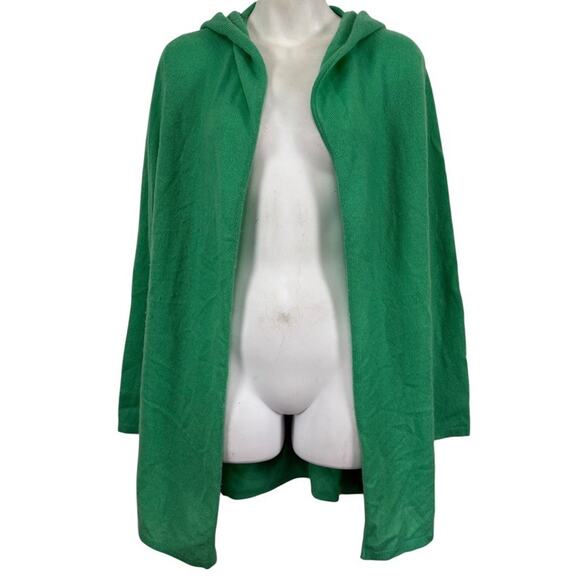Christopher Fischer 100% Cashmere Longline Hooded Green Cardigan Sweater Open M - Picture 1 of 16